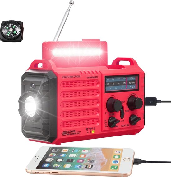 Radio à piles pour les catastrophes - Fonctionne avec des Piles AAA - AM/ FM - Facile à transporter - Lampe de poche - Bouton d'urgence - Radio d'urgence - Radio d'urgence Manivelle Solar - Kit d'urgence