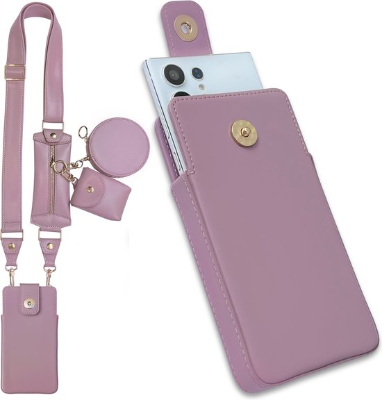 Casemania Insteek Hoesje Geschikt voor Samsung Galaxy A05 Roze - Schouder Tas met Magnetische Lipje - Portemonnee Case met Rits & Koord