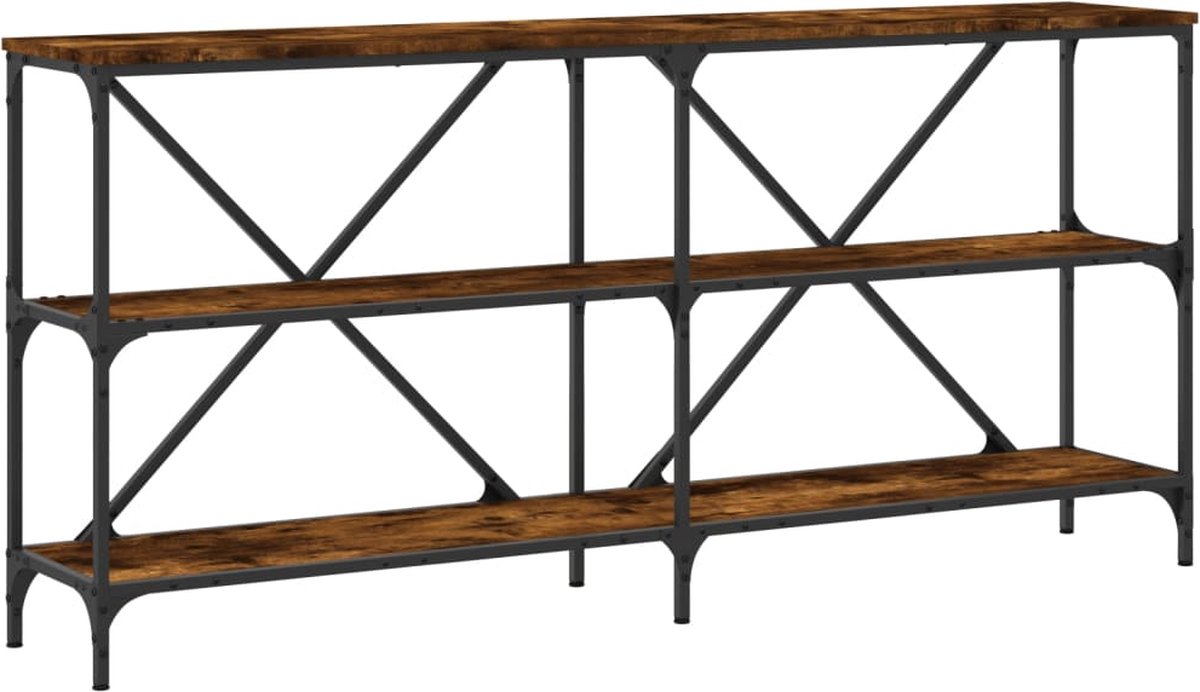vidaXL Wandtafel - 160x30x75 - cm - bewerkt - hout - en - ijzer - gerookt - eikenkleur