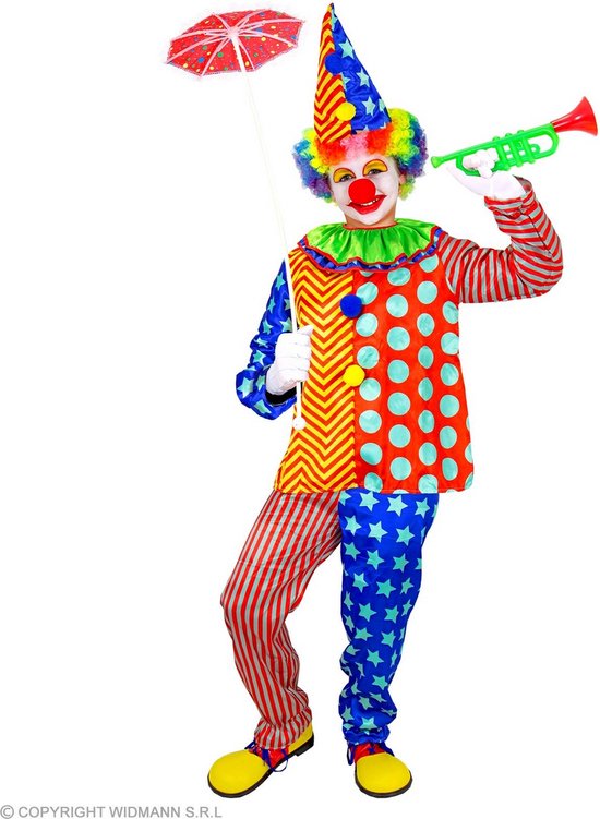 Widmann - Clown & Nar Kostuum - Ben De Vrolijkste Clown Kind Kostuum - Multicolor - Maat 140 - Carnavalskleding - Verkleedkleding