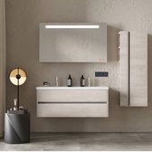 Jena Badkamermeubel Set 120 cm Lissabon - Onderkast MDF Softclose Greeploos 2 lades met Keramische Wastafel 2 kraangat en Badkamerspiegel met Led-verlichting