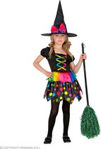 Widmann - Heks & Spider Lady & Voodoo & Duistere Religie Kostuum - Gekleurde Polkadot Heks Henrika - Meisje - Zwart, Multicolor - Maat 116 - Halloween - Verkleedkleding