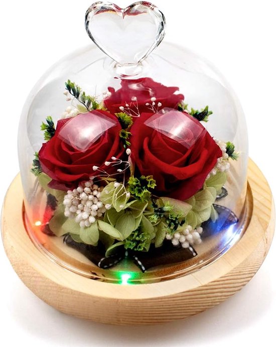 bewaarde bloem eeuwige roos met 8 kleuren LED-lichtbloemblaadjes, betoverde roos, voor Valentijnsdag / bruiloft / jubileum / verjaardagscadeau, 3 rozen