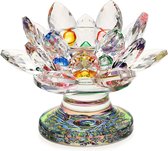 4,5" kleurrijke kristallen lotusbloem theelichtkaarshouder - regenboogkleurige glazen kandelaar kandelaar
