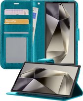 Hoesje Geschikt voor Samsung S24 Ultra Hoesje Book Case Hoes Wallet Cover - Hoes Geschikt voor Samsung Galaxy S24 Ultra Hoesje Bookcase Hoes - Turquoise