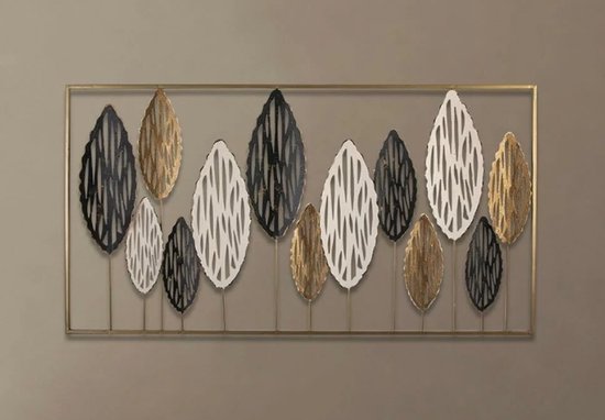 Wanddecoratie - Muurdecoratie - 60x115cm - Leafes- Metalen object - Kunstlijst - Wandversiering - Wandborden - Metaal