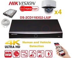 HIKVISION IP-camerakit 4x Dome Camera Smart Hybrid Light-serie 8MP NVR 4xChannel POE-2TB harde schijf