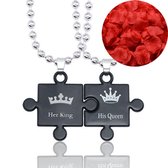 King & Queen Ketting Set + Rozenblaadjes = Valentijn Cadeautje voor Hem en Haar - Valentijnsdag voor Mannen Cadeau Kadootjes