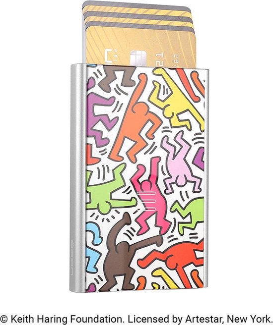 Ogon Designs Slider Pasjeshouder - 6 pasjes - Aluminium Creditcardhouder - RFID Anti-Skim - Keith Haring - Kleur