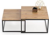 Table basse - duo tables d'appoint - 70x70x42 cm & 60x60x36 cm - chêne noir