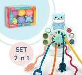 Trekkoord Baby Speelgoed +18 Maand - Beer - Rammelaar - Montessori Speelgoed - Bijtring - Fijne motoriek - Educatief - Ontwikkeling - Sensorisch Speelgoed voor Peuters - Reisspeelgoed - Bijtspeelgoed