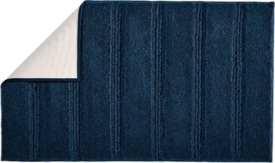 Petit tapis de bain Wolke Monrovia coloris Bleu Marine taille 80x140cm