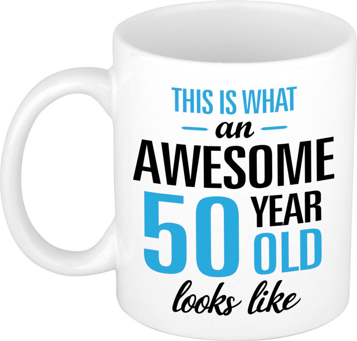 Bellatio Decorations Verjaardag cadeau mok 50 jaar - blauw - grappige tekst - 300 ml - Abraham