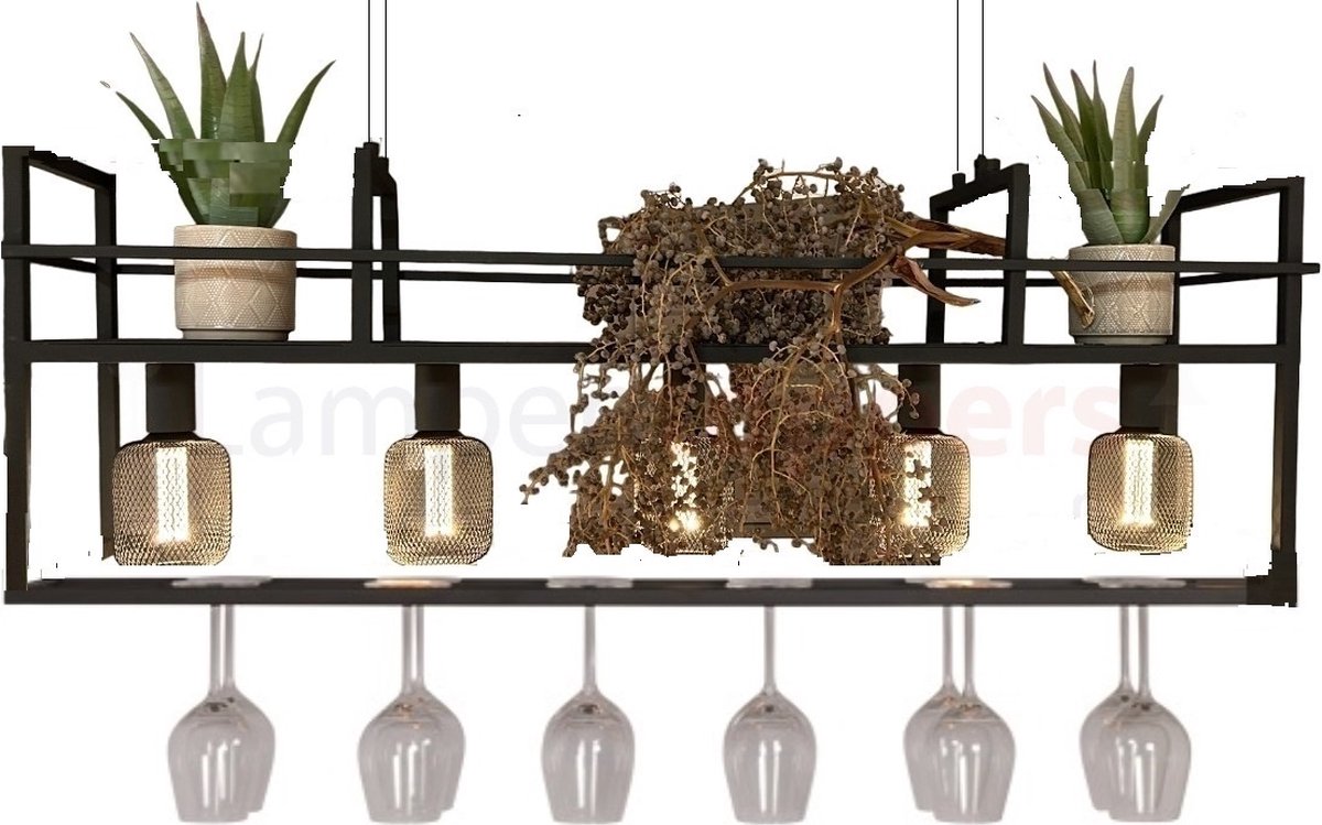 Freelight Hanglamp Barista 5 lichts met rek L 120 cm zwart