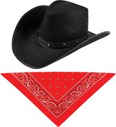 Ensemble de costumes de carnaval chapeau de cowboy Billy Boy - noir - avec mouchoir rouge - pour adultes