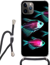 Coque de téléphone Convient pour iPhone 13 Pro Max - Poisson - Violet - Blauw - Siliconen - Bandoulière - Coque arrière avec cordon - Coque de téléphone avec cordon - Coque avec corde