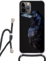 Hoesje met koord Geschikt voor iPhone 11 Pro - Vogel - Dieren - Zwart - Siliconen - Crossbody - Backcover met Koord - Telefoonhoesje met koord - Hoesje met touw