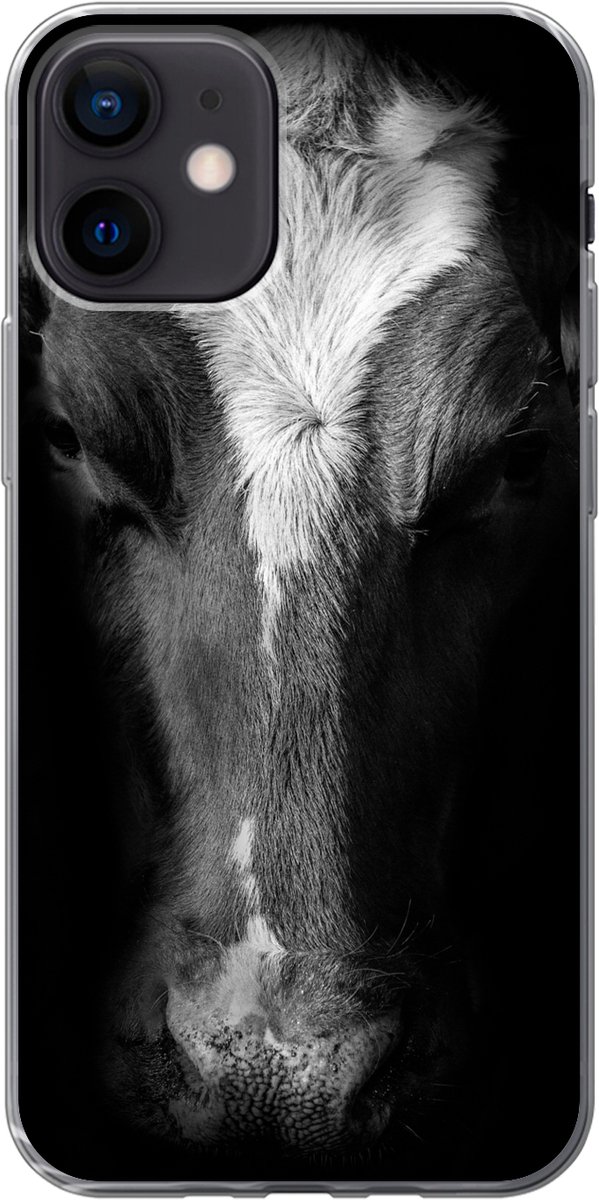 Telefoonhoesje Geschikt voor iPhone 12 hoesje - Koe - Dieren - Zwart - Siliconen Telefoonhoesje Telefoonhoesje