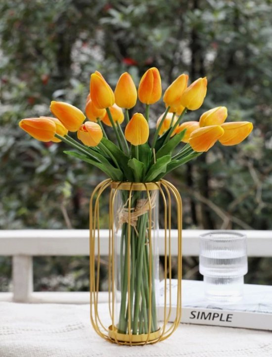 Real Touch Tulips - Oranje - Real Touch Tulpen - Orange - Tulpen - Kunstbloemen - Kunst Tulpen - Kunst Boeket - Tulp - 36 CM - Zijden Bloemen - Latex Bloem - Bruiloft - Voorjaar - Lente