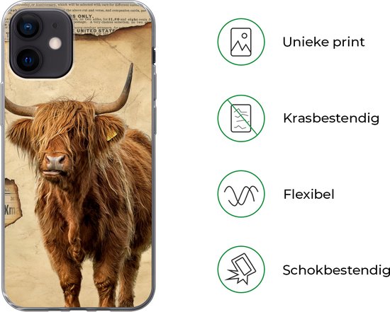 Coque iPhone 12 - Scottish Highlander - Rétro - Journal - Siliconen