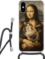 Étui téléphone Convient pour iPhone XS - Mona Lisa - Chat - Leonardo da Vinci - Vintage - Œuvre d'art - Anciens maîtres - Peinture - Siliconen - Crossbody - Backcover avec Cordon - Étui téléphone avec cordon - Étui avec corde Étui téléphone