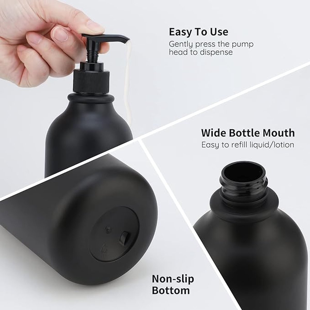 Zeepdispenser Mat Zwart Set 500ml Zeepdispenser Glas met Dienblad Afwasmiddel Dispenser Shampoo