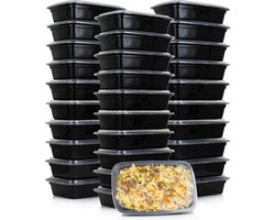 Meal Prep Bakjes - 30 Stuks - Vershoudbakjes - Diepvriesbakjes - 1 Liter - 1 Compartiment - Plastic Bakjes - Vershouddoos - Zwart - van Nimma
