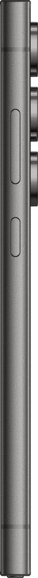 Zijaanzicht van de donkergrijze Samsung Galaxy S24 Ultra smartphone met volumeknoppen.