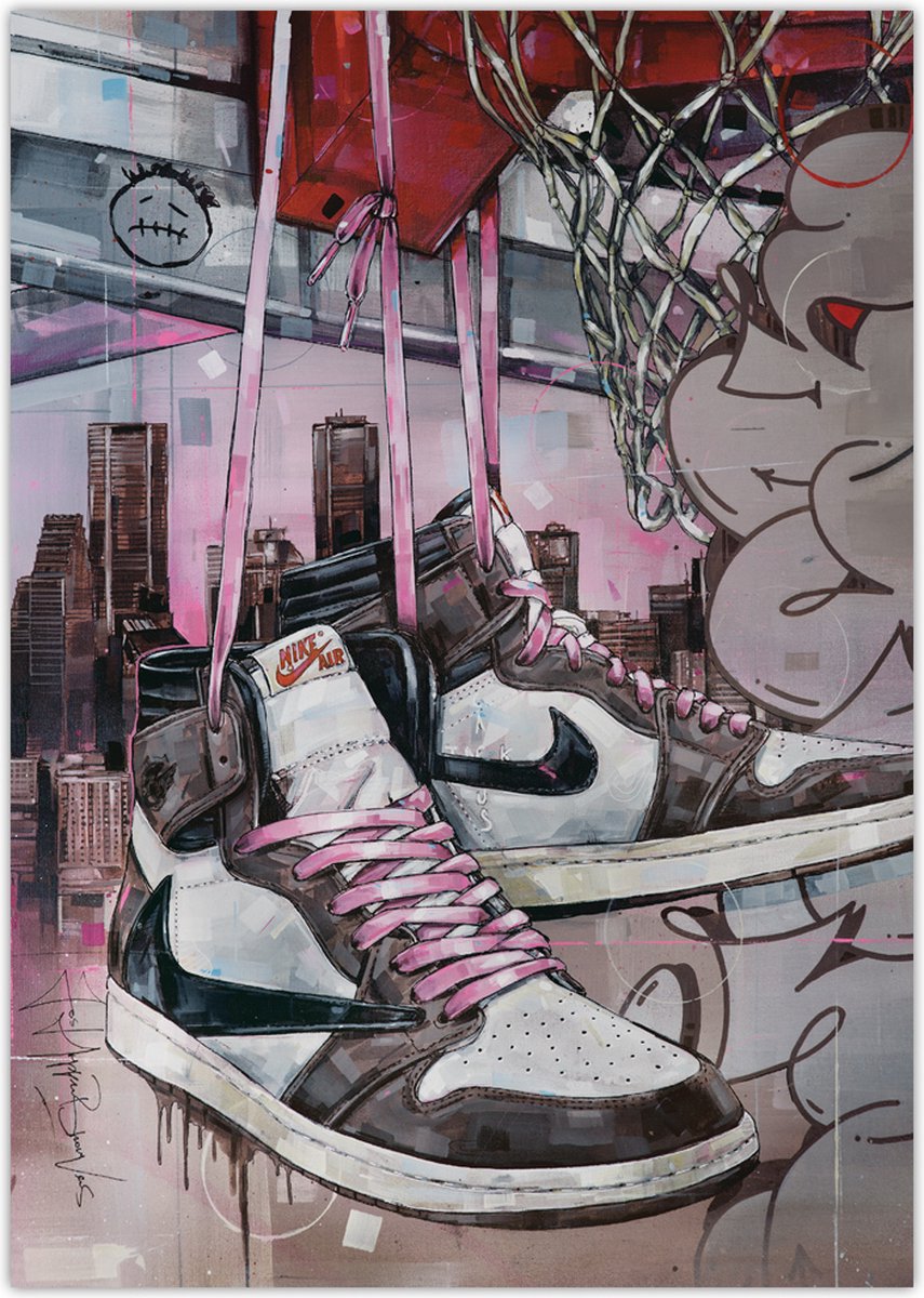 Sneaker poster high - pink laces basket 29,7x42 cm (A3)