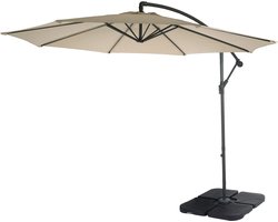 Acerra zweefparasol, parasol, Ø 3m kantelbaar, polyester/staal 11kg ~ crème met voet