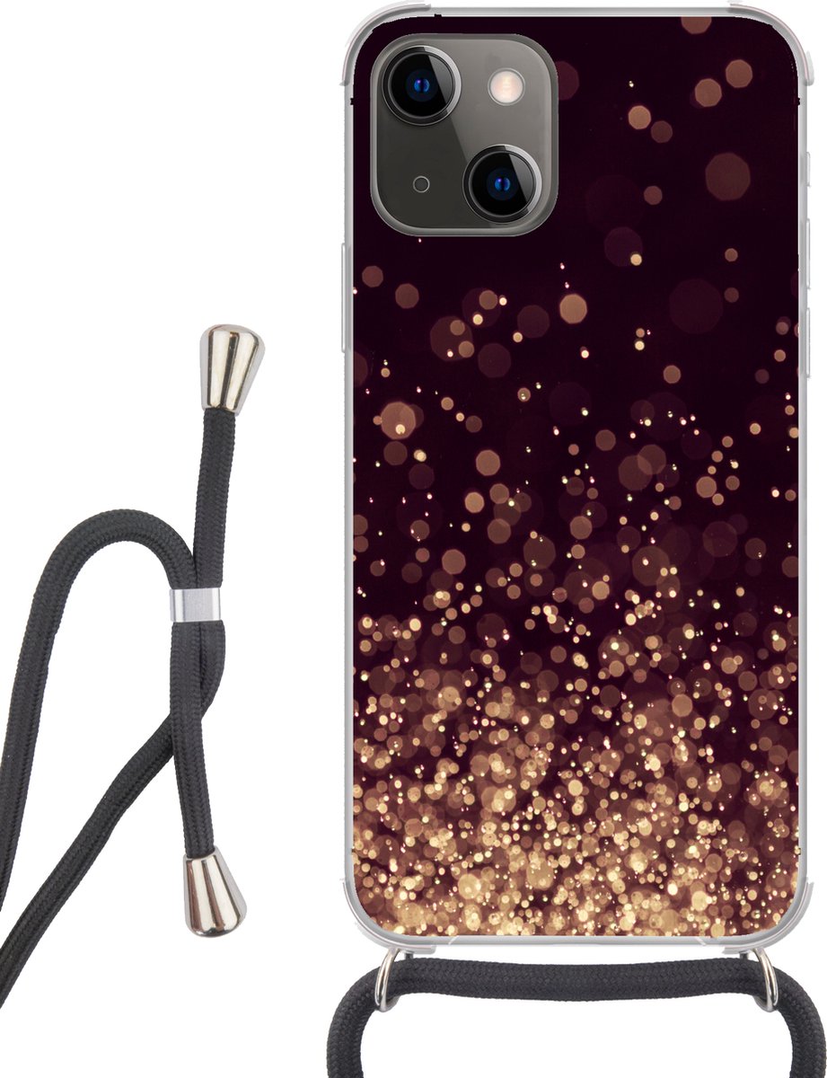 Telefoonhoesje Geschikt voor iPhone 13 Mini - Abstract - Glitter - Licht - Design - Siliconen - Crossbody - Backcover met Koord - Telefoonhoesje met koord - Hoesje met touw Telefoonhoesje