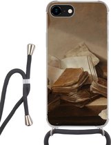 Hoesje met koord Geschikt voor iPhone SE 2020 - Stilleven met boeken - Schilderij van Jan Davidsz. de Heem - Siliconen - Crossbody - Backcover met Koord - Telefoonhoesje met koord - Hoesje met touw