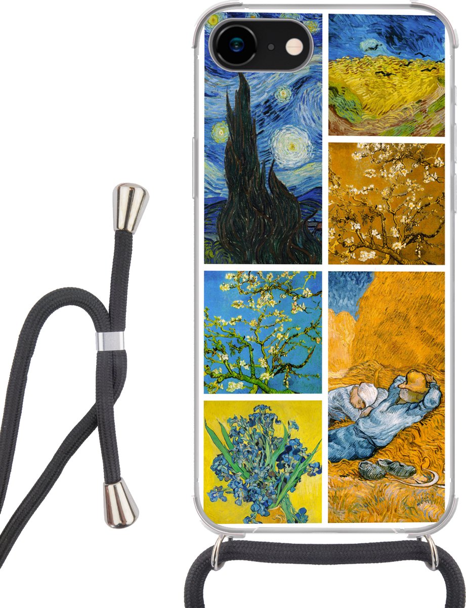 Telefoonhoesje Geschikt voor iPhone 8 - Van Gogh - Collage - Oude Meesters - Siliconen - Crossbody - Backcover met Koord - Telefoonhoesje met koord - Hoesje met touw Telefoonhoesje