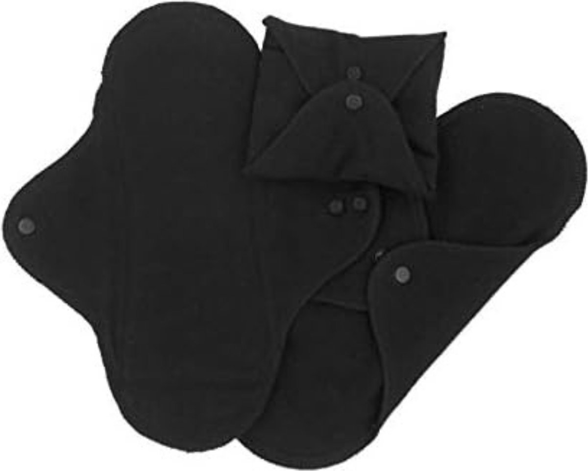 Goedkoopste Wasbaar maandverband - Wasbaar inlegkruisje - Menstruatie ondergoed - 9x32,5cm - pak van 3 - Zwart