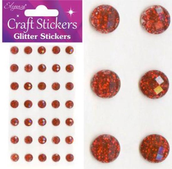 Oaktree - Stickers Glitter Diamantjes Rood (per vel) 8mm