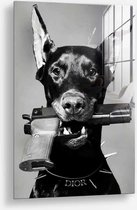 Wallfield™ - Le chien de garde | Peinture sur verre | Verre trempé | 40 x 60 cm | Système de suspension magnétique