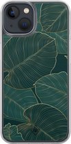 Casimoda® hoesje - Geschikt voor iPhone 13 Mini - Monstera Leaves - 2-in-1 case - Schokbestendig - Bloemen - Verhoogde randen - Groen, Transparant