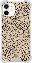 Casimoda® hoesje - Geschikt voor iPhone 12 Mini - Stippen bruin abstract - Shockproof case - Extra sterk - TPU/polycarbonaat - Bruin/beige, Transparant