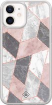 Casimoda® hoesje - Geschikt voor iPhone 12 Mini - Stone grid marmer / Abstract marble - 2-in-1 case - Schokbestendig - Geometrisch patroon - Verhoogde randen - Paars, Transparant
