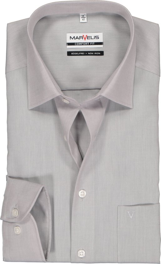MARVELIS comfort fit overhemd - grijs - Strijkvrij - Boordmaat: