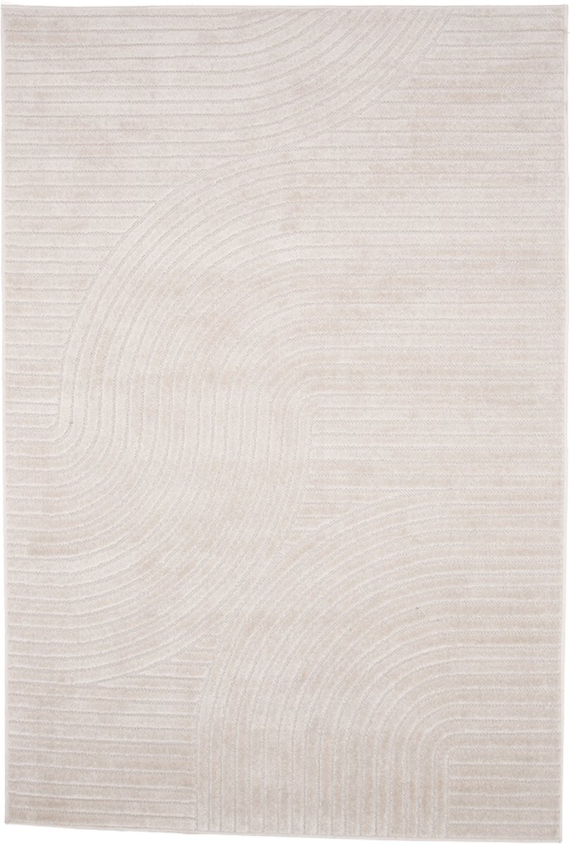 Nest living Misha Vloerkleed Crème - Laagpolig Tapijt - Woonkamer - Boho Geometrisch - Elegant - 230 x 160 cm