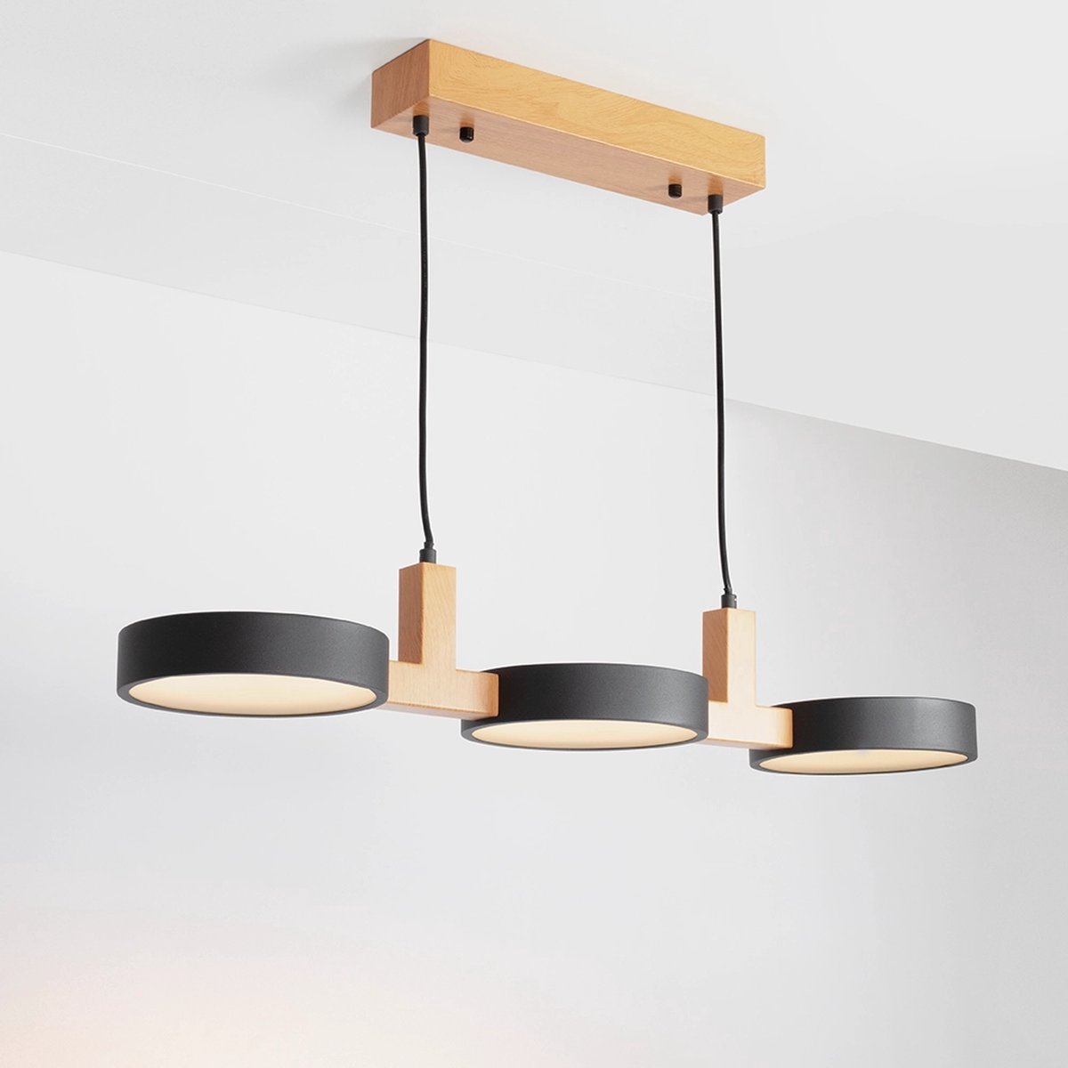Design hanglamp met geïntegreerde LEDs zwart met hout - Aristo