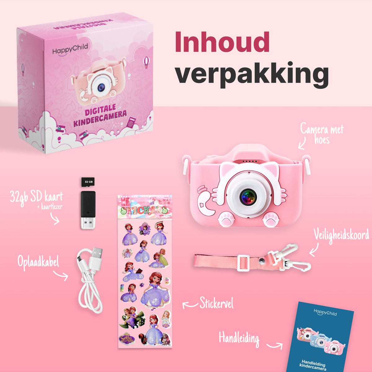 Ilona® Digitale Kindercamera HD 1080p | 32GB micro sd kaart | camera