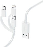 Hama 3 in 1 oplaadkabel - USB naar Micro USB - USB-C - Lightning kabel - Geschikt voor Smartphone en Tablet - 1 meter - Wit