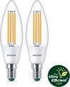 Philips Ultra Efficient LED kaarslamp Transparant - 40 W - E14 - Wit licht - 2-pack - Bespaar op energiekosten