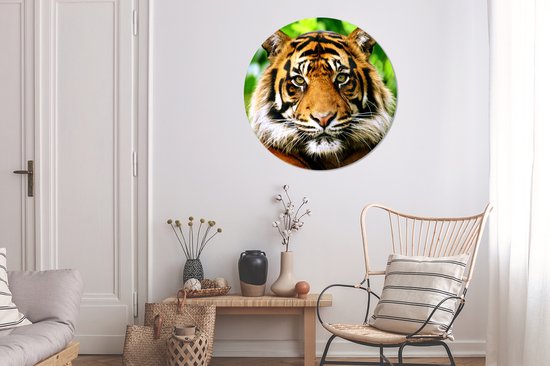 WallCircle - Stickers muraux - Cercle Papier Peint - Tigre - Tête - Forêt - 100x100 cm - Cercle Mural - Auto Adhésif - Sticker Papier Peint Rond XXL