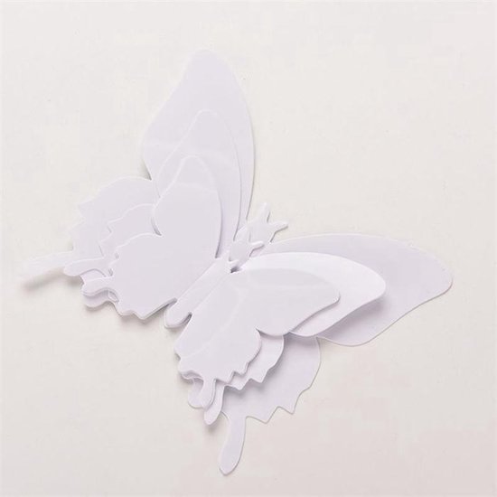 Finnacle - 12 stuks 3D muurstickers - vlinder, effen, kinderkamer, babykamer, decoratie - wit