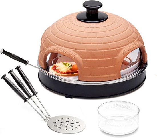 Pizzarette – voor 4-6 Personen – Pizza Oven – Elektrische Mini Oven – Mobiele Steenoven voor Thuis – Compact – Klassiek Design – Incl. Pizza-pannetjes