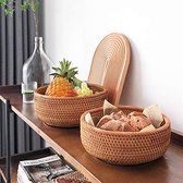 Natuurlijke rotan ronde fruitmand kommen, handgeweven opbergmanden, rieten organizer voor eetkamer (set van 3)