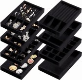 8 stuks 4 stijlen zwart fluwelen sieradenbakje 21 x 12,5 cm stapelbaar sieradenbakje voor ringen, oorbellen, kettingen, armbanden